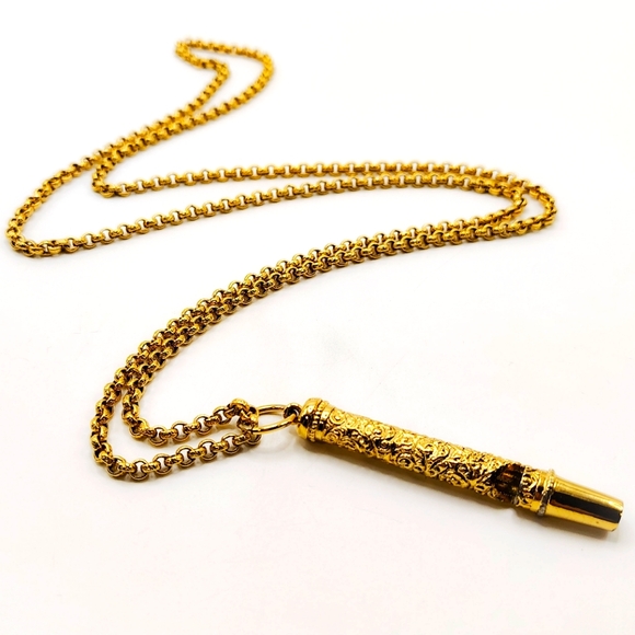 Vintage Jewelry - Vintage 1928 Etched Filigree Whistle Chain Necklace